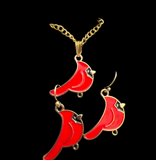 Red Cardinal Necklace and Earring Sets